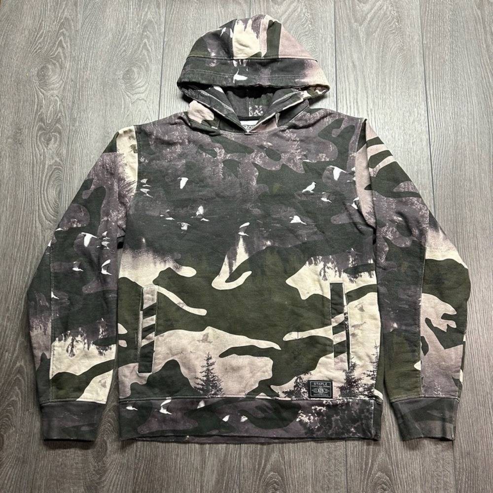 Staple Pigeon Mens Forest Camo Medium Hooded Sweatshirt Green Grey Skate Rare